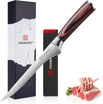Fillet Knife 6 Inch, Super Sharp Boning Knife High Carbon Stainless Steel Deboning Knives for Meat Cutting, Fish Knive with Ergonomic Pakkawood Handle with Gift Box, Father Day Gifts