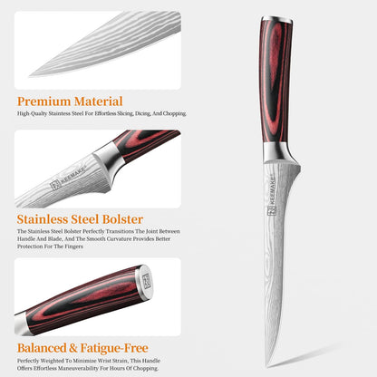 Fillet Knife 6 Inch, Super Sharp Boning Knife High Carbon Stainless Steel Deboning Knives for Meat Cutting, Fish Knive with Ergonomic Pakkawood Handle with Gift Box, Father Day Gifts
