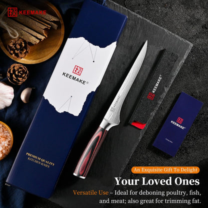 Fillet Knife 6 Inch, Super Sharp Boning Knife High Carbon Stainless Steel Deboning Knives for Meat Cutting, Fish Knive with Ergonomic Pakkawood Handle with Gift Box, Father Day Gifts