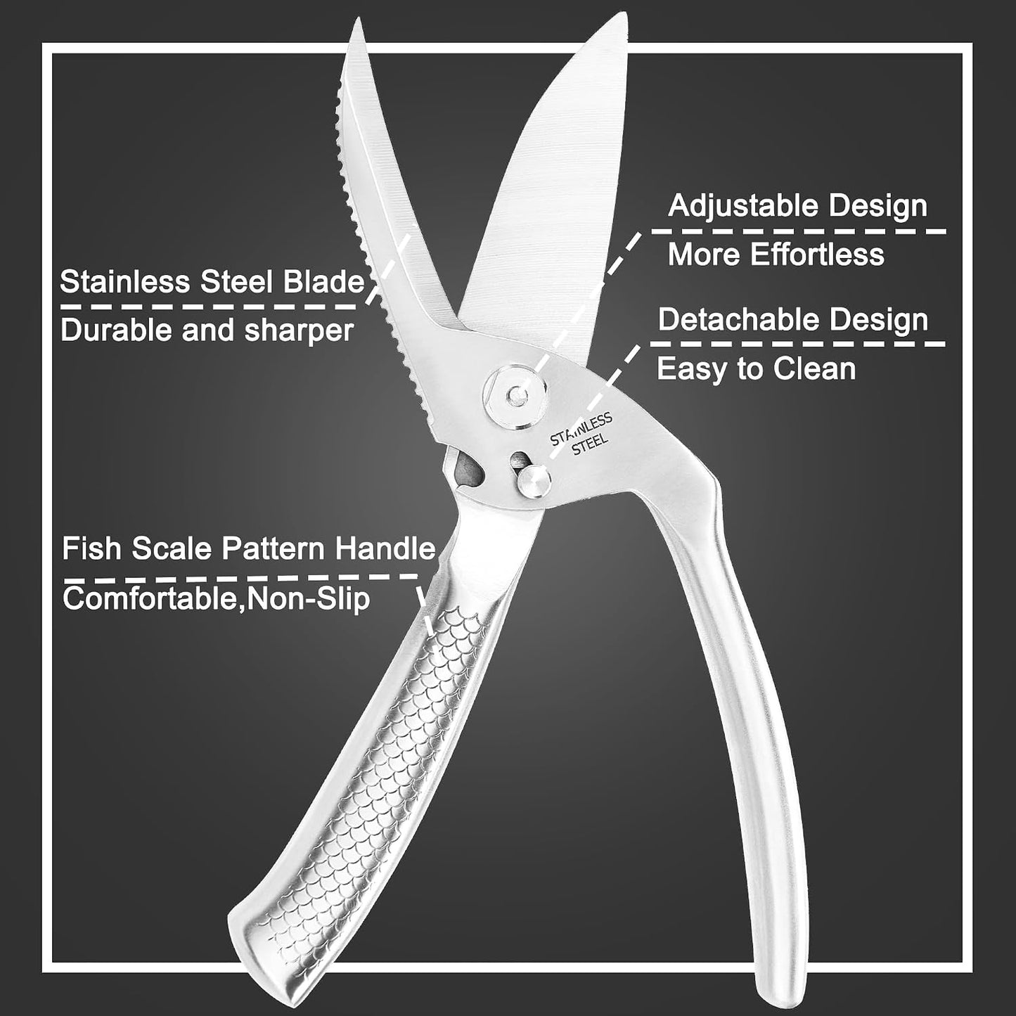 Heavy Duty Poultry Shears for Food, Dishwasher Safe Kitchen Scissor | 3CR14 All-steel Forged Multi-function Detachable Kitchen Shears for Spatchcock Turkey,Chicken,Salad
