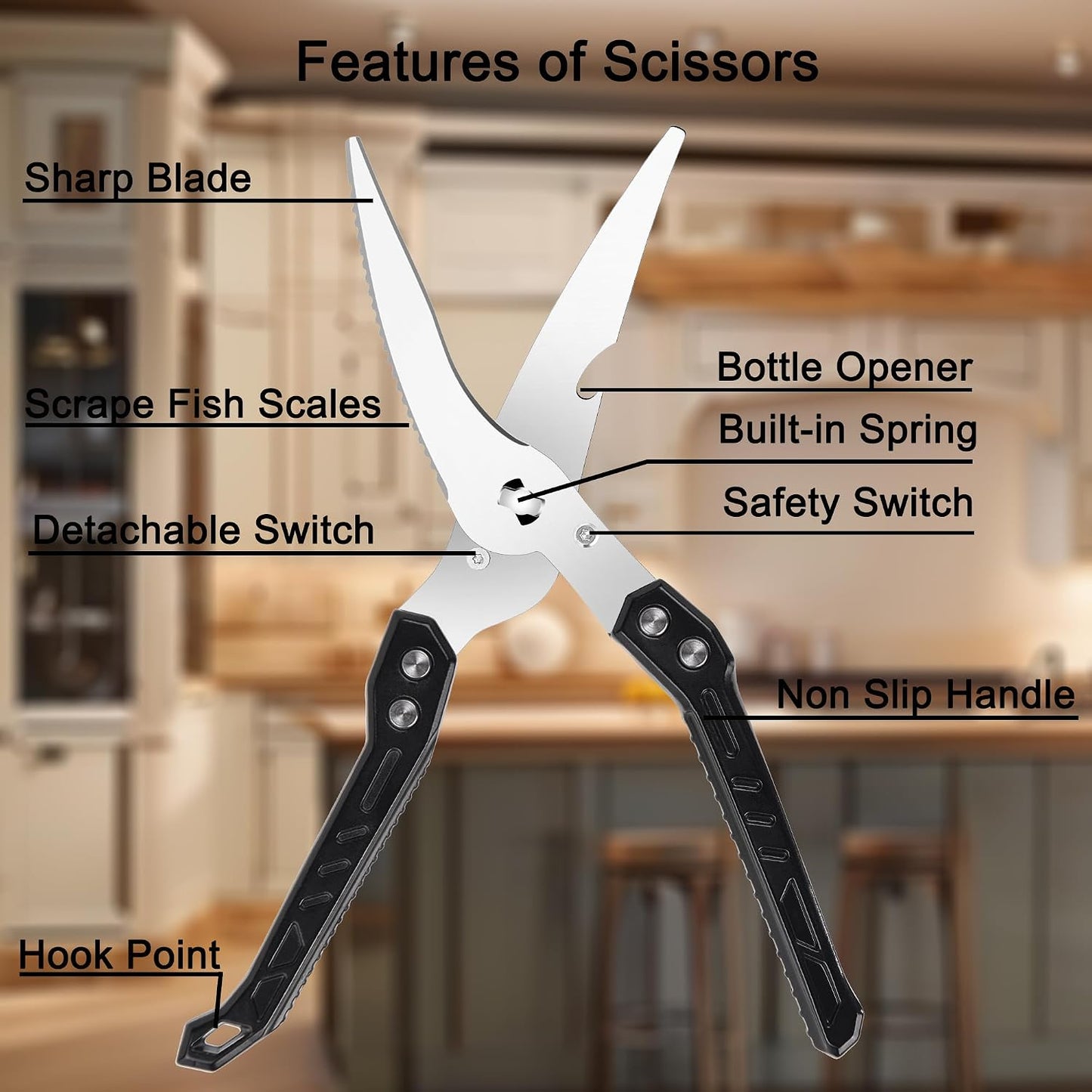 Heavy Duty Poultry Shears for Food, Dishwasher Safe Kitchen Scissor | 3CR14 All-steel Forged Multi-function Detachable Kitchen Shears for Spatchcock Turkey,Chicken,Salad
