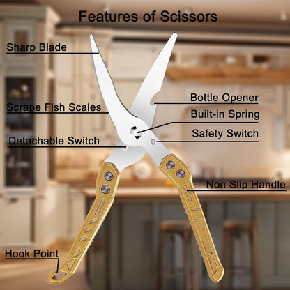 Heavy Duty Poultry Shears for Food, Dishwasher Safe Kitchen Scissor | 3CR14 All-steel Forged Multi-function Detachable Kitchen Shears for Spatchcock Turkey,Chicken,Salad