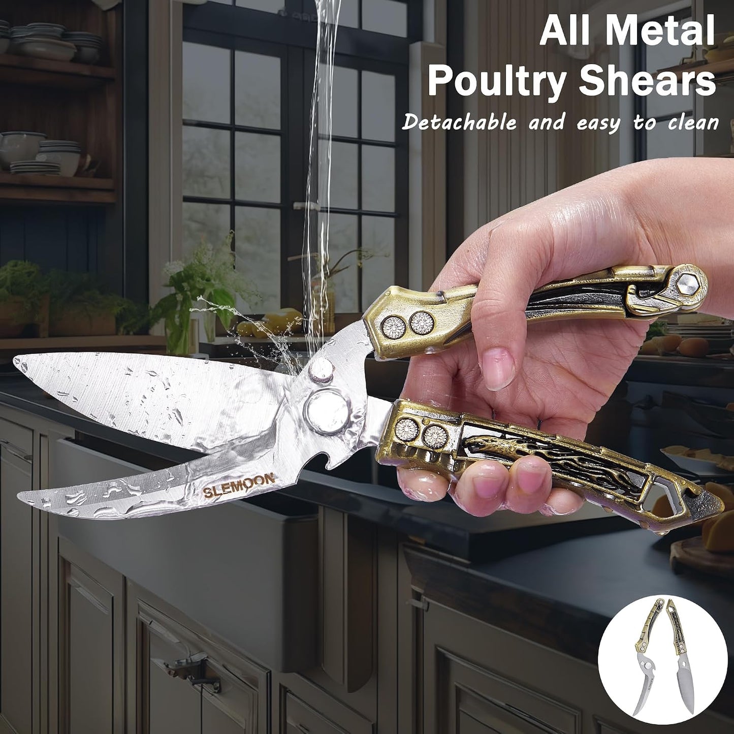 Heavy Duty Poultry Shears for Food, Dishwasher Safe Kitchen Scissor | 3CR14 All-steel Forged Multi-function Detachable Kitchen Shears for Spatchcock Turkey,Chicken,Salad