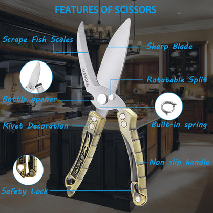 Heavy Duty Poultry Shears for Food, Dishwasher Safe Kitchen Scissor | 3CR14 All-steel Forged Multi-function Detachable Kitchen Shears for Spatchcock Turkey,Chicken,Salad