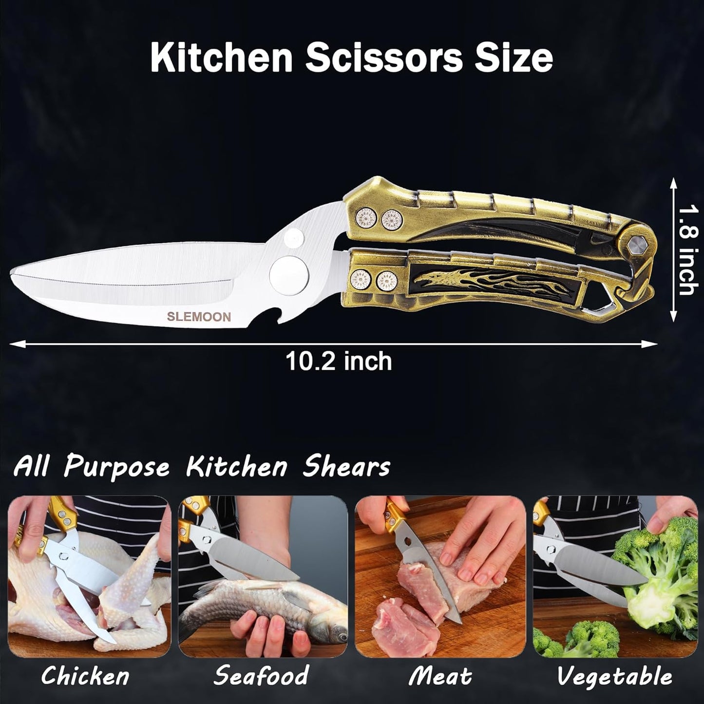 Heavy Duty Poultry Shears for Food, Dishwasher Safe Kitchen Scissor | 3CR14 All-steel Forged Multi-function Detachable Kitchen Shears for Spatchcock Turkey,Chicken,Salad
