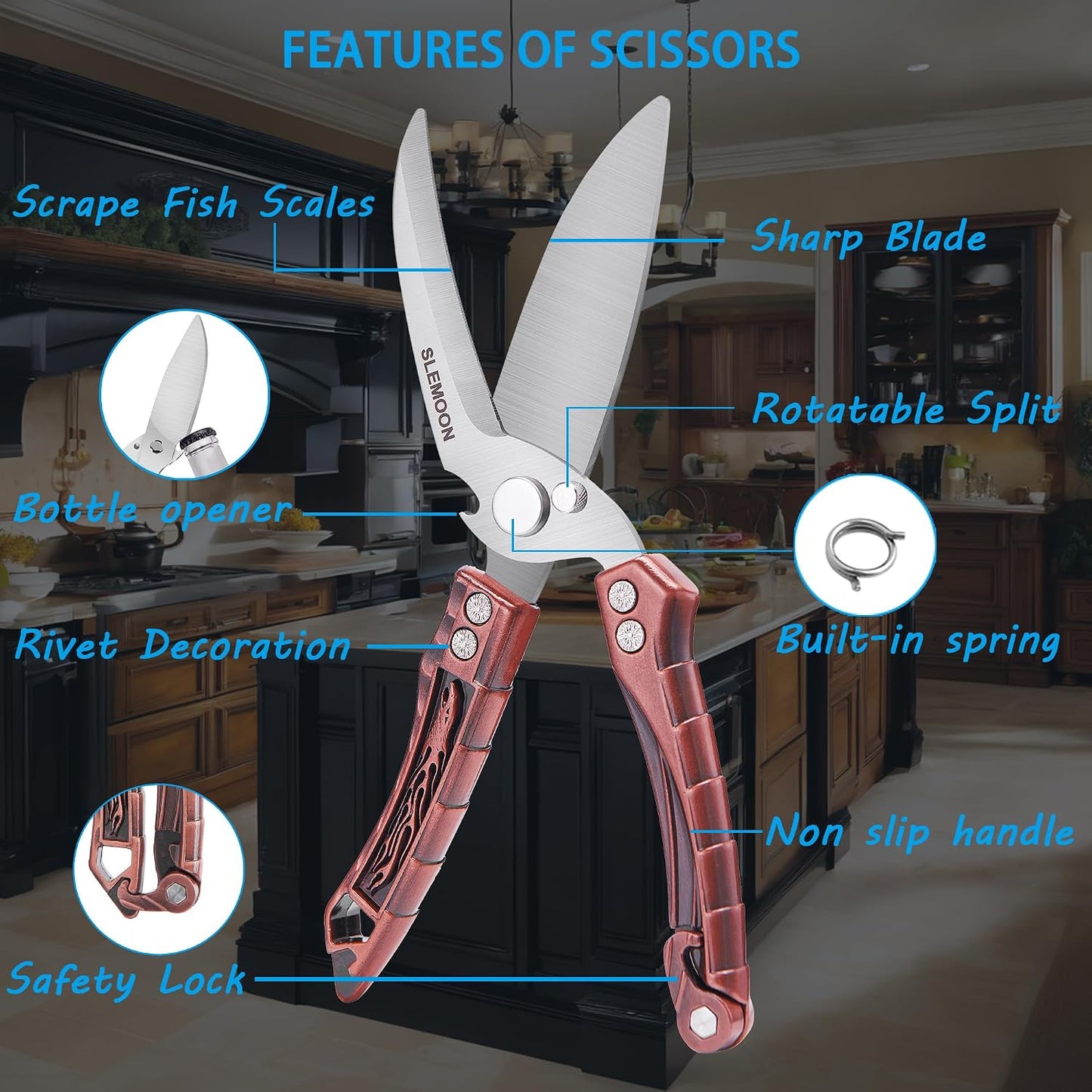 Heavy Duty Poultry Shears for Food, Dishwasher Safe Kitchen Scissor | 3CR14 All-steel Forged Multi-function Detachable Kitchen Shears for Spatchcock Turkey,Chicken,Salad