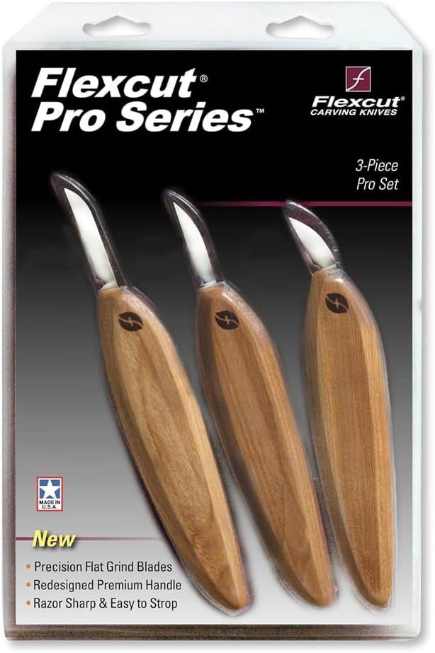Pro Series Wood Carving Tools, 3-Pack Kit with 1" Chip, 1-3/8" Detail, 1-5/8" Carving, Ergonomic Knife Handles (FP200)