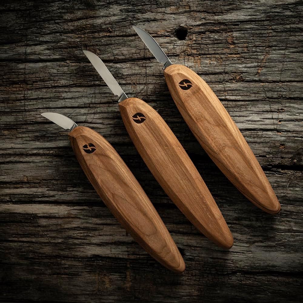 Pro Series Wood Carving Tools, 3-Pack Kit with 1" Chip, 1-3/8" Detail, 1-5/8" Carving, Ergonomic Knife Handles (FP200)