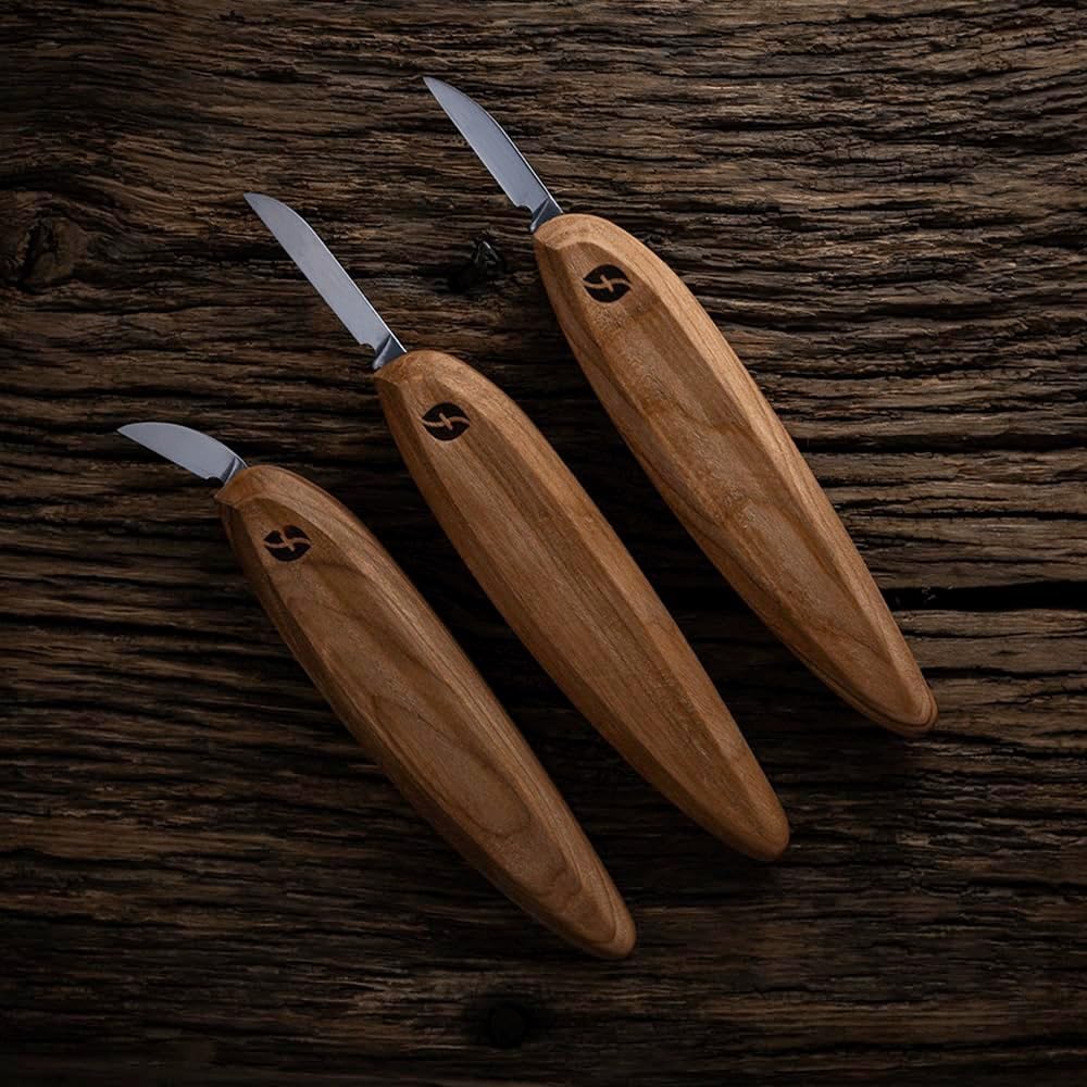 Pro Series Wood Carving Tools, 3-Pack Kit with 1" Chip, 1-3/8" Detail, 1-5/8" Carving, Ergonomic Knife Handles (FP200)