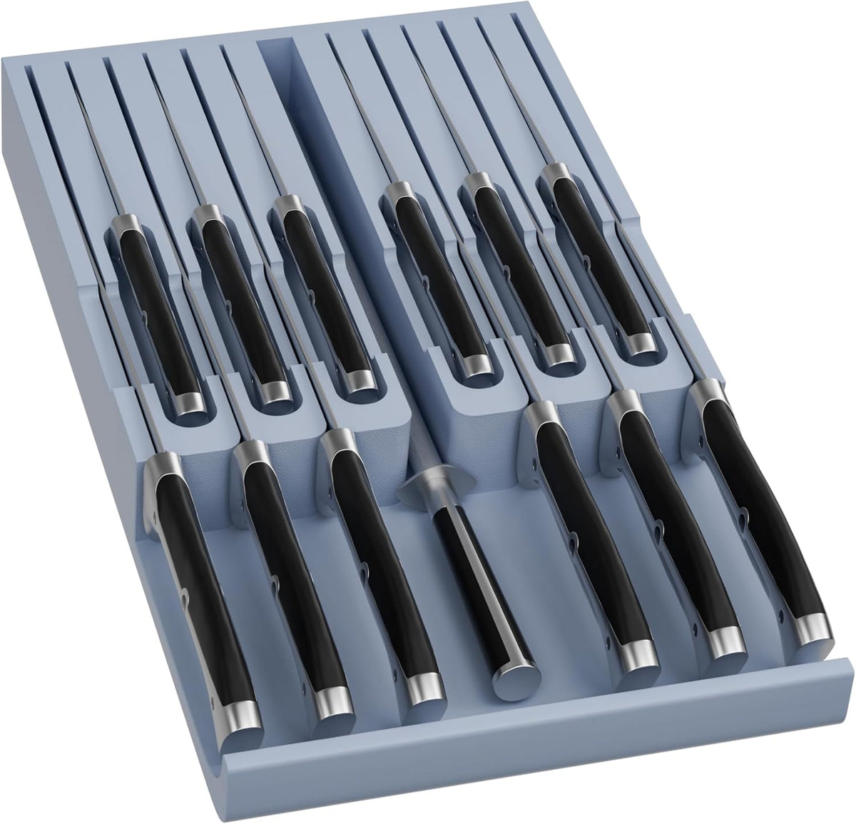Bamboo In-drawer Knife Block - Kitchen Knife Drawer Organizer Insert, Knife Holder without Knives Large, Drawer Knife Organizer Fits for 16 knives and 1 Sharpening Steel (Not Included), Black