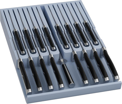 Bamboo In-drawer Knife Block - Kitchen Knife Drawer Organizer Insert, Knife Holder without Knives Large, Drawer Knife Organizer Fits for 16 knives and 1 Sharpening Steel (Not Included), Black