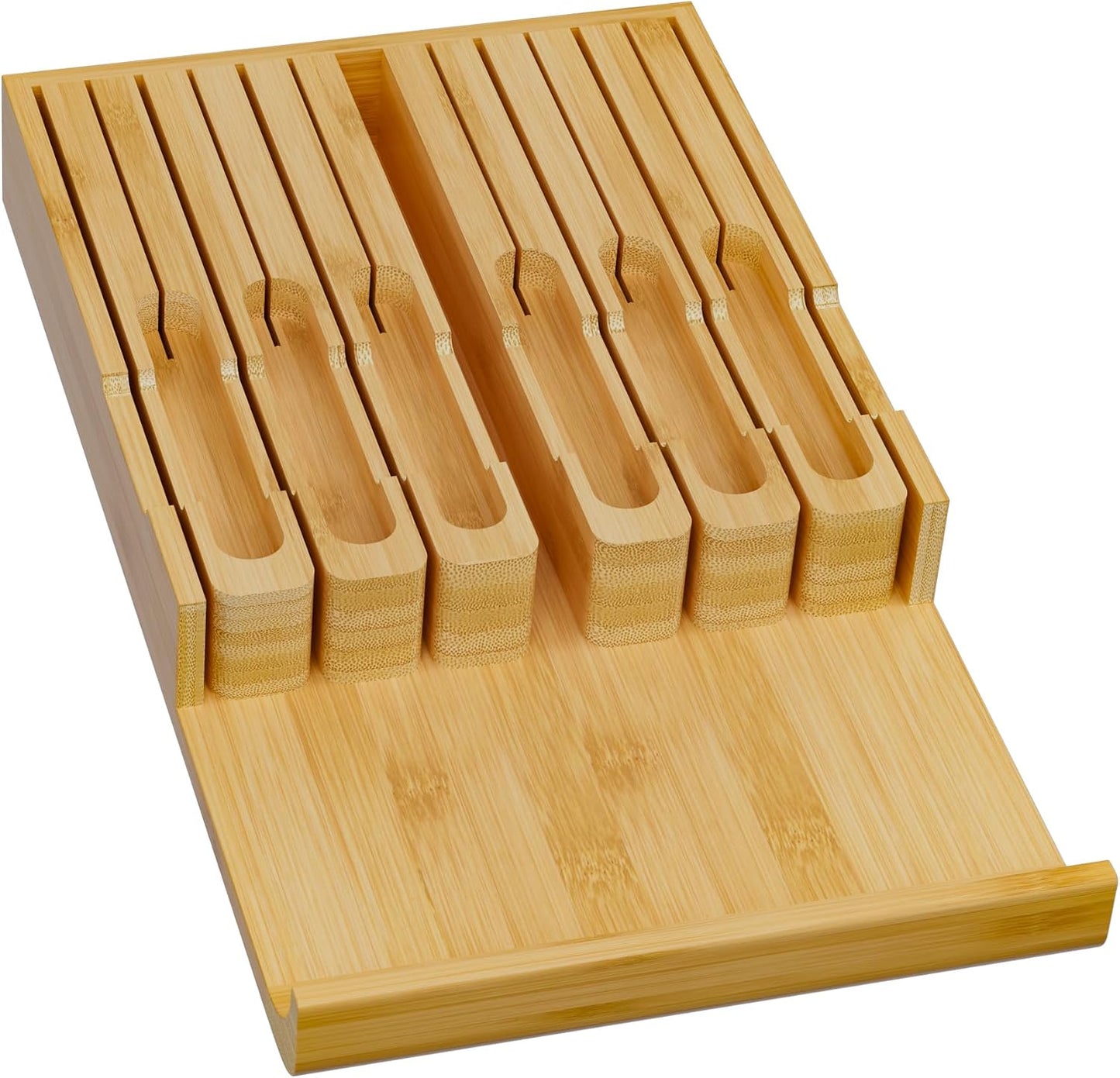 Bamboo In-drawer Knife Block - Kitchen Knife Drawer Organizer Insert, Knife Holder without Knives Large, Drawer Knife Organizer Fits for 16 knives and 1 Sharpening Steel (Not Included), Black