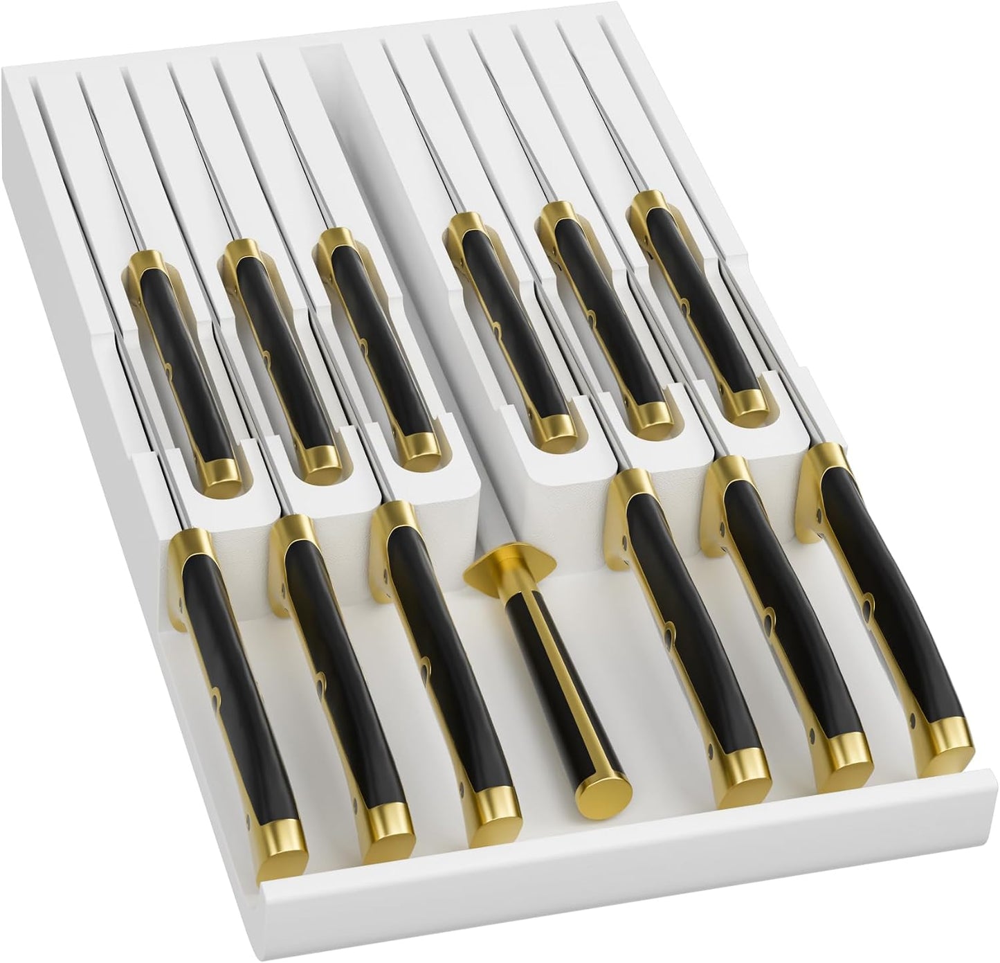 Bamboo In-drawer Knife Block - Kitchen Knife Drawer Organizer Insert, Knife Holder without Knives Large, Drawer Knife Organizer Fits for 16 knives and 1 Sharpening Steel (Not Included), Black
