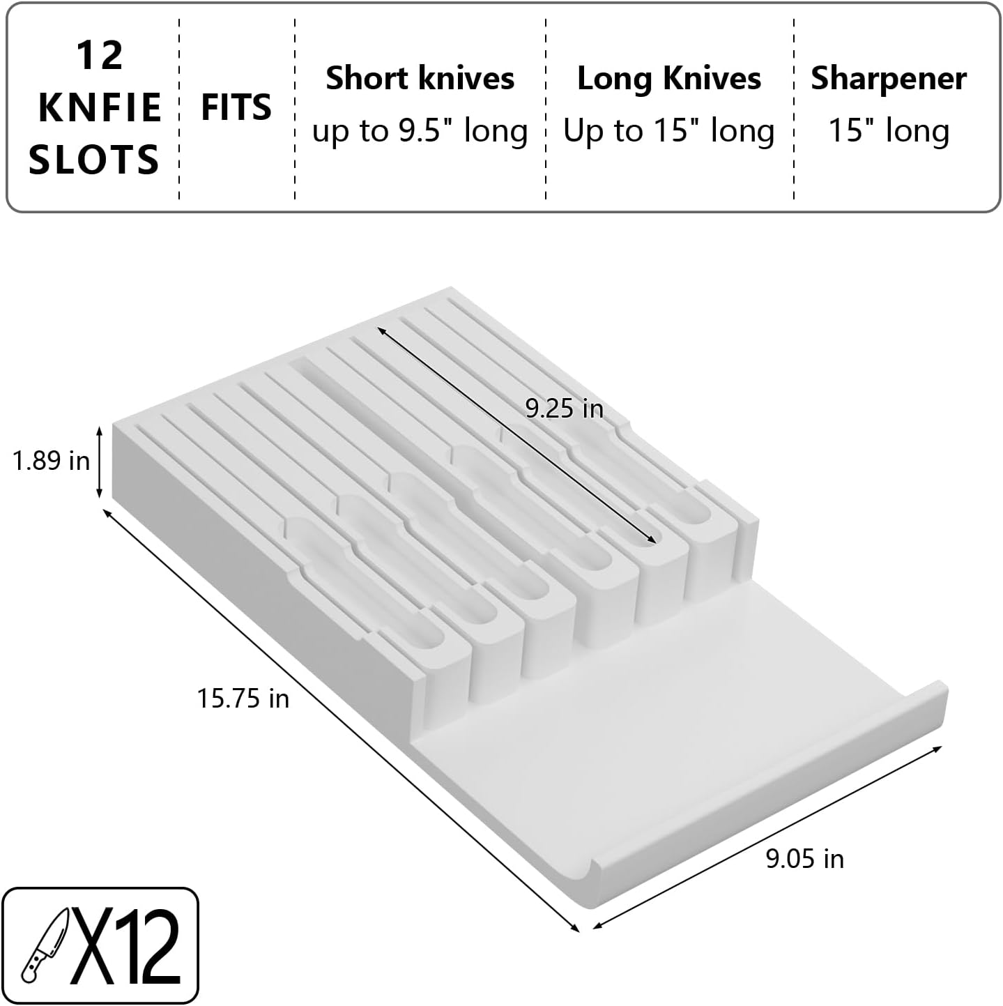 Bamboo In-drawer Knife Block - Kitchen Knife Drawer Organizer Insert, Knife Holder without Knives Large, Drawer Knife Organizer Fits for 16 knives and 1 Sharpening Steel (Not Included), Black