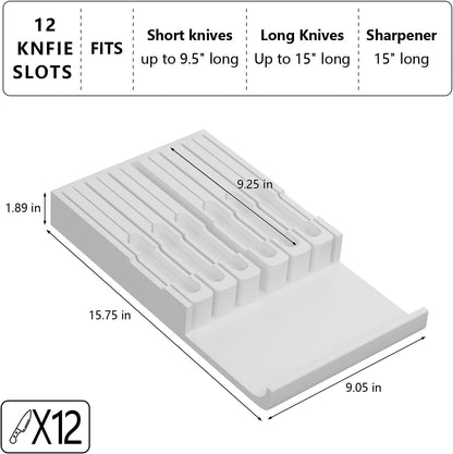Bamboo In-drawer Knife Block - Kitchen Knife Drawer Organizer Insert, Knife Holder without Knives Large, Drawer Knife Organizer Fits for 16 knives and 1 Sharpening Steel (Not Included), Black