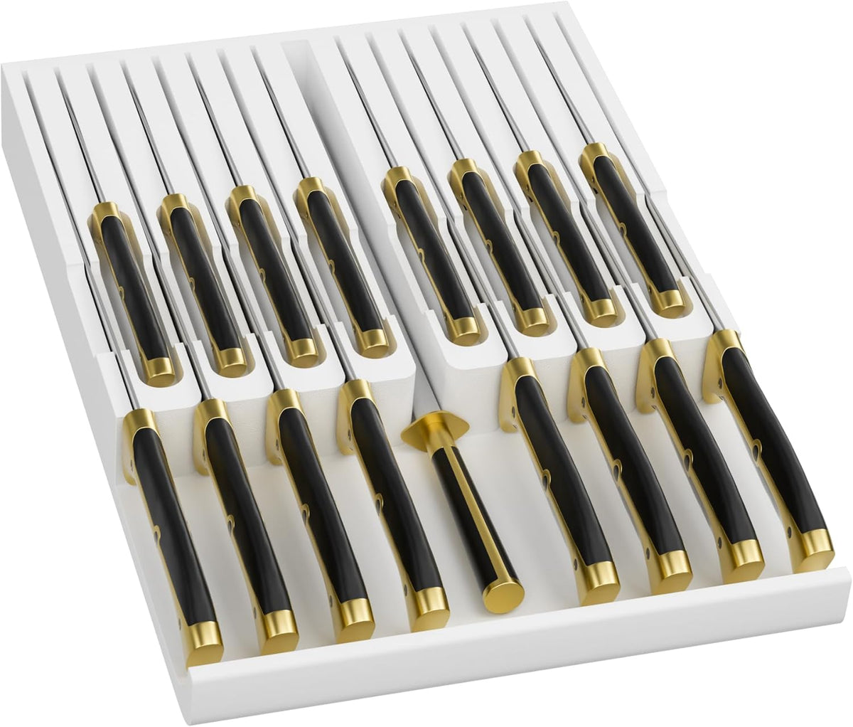 Bamboo In-drawer Knife Block - Kitchen Knife Drawer Organizer Insert, Knife Holder without Knives Large, Drawer Knife Organizer Fits for 16 knives and 1 Sharpening Steel (Not Included), Black
