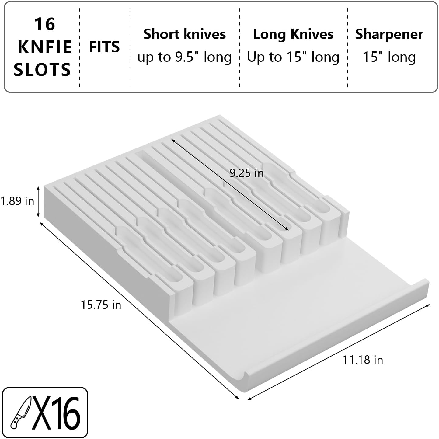 Bamboo In-drawer Knife Block - Kitchen Knife Drawer Organizer Insert, Knife Holder without Knives Large, Drawer Knife Organizer Fits for 16 knives and 1 Sharpening Steel (Not Included), Black