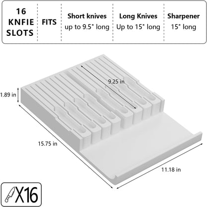 Bamboo In-drawer Knife Block - Kitchen Knife Drawer Organizer Insert, Knife Holder without Knives Large, Drawer Knife Organizer Fits for 16 knives and 1 Sharpening Steel (Not Included), Black