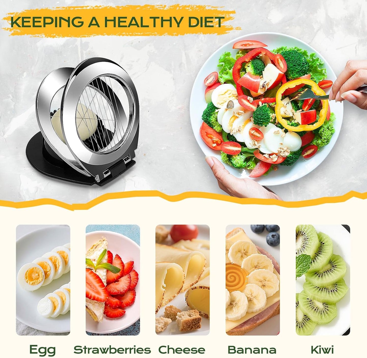 Egg Slicer, Egg Cutter for Hard Boiled Eggs, Heavy Duty Aluminium Slicer for Egg Mushroom Strawberry Soft Fruit, Stainless Steel Wires, Dishwasher Safe & Easy to Clean (Black)