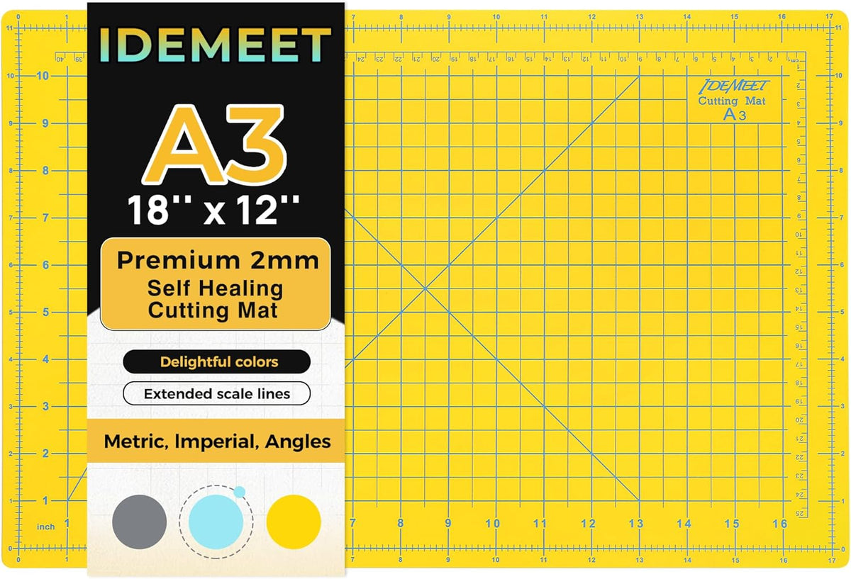Premium Self Healing Cutting Mat 18" x 12", A3 Sewing Mat, Lemon Yellow | Non-slip, 5-Ply Double-Sided, Rotary Cutting Mat for Sewing, Quilting Crafts Cutting Fabric Scrapbooking Modeling Projects