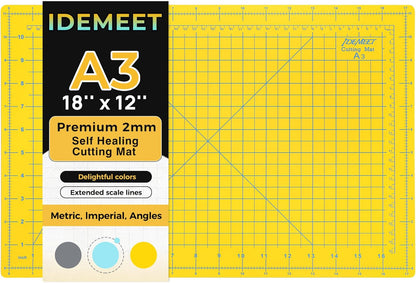 Premium Self Healing Cutting Mat 18" x 12", A3 Sewing Mat, Lemon Yellow | Non-slip, 5-Ply Double-Sided, Rotary Cutting Mat for Sewing, Quilting Crafts Cutting Fabric Scrapbooking Modeling Projects