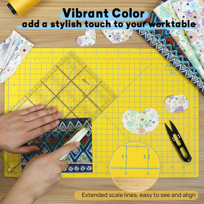 Premium Self Healing Cutting Mat 18" x 12", A3 Sewing Mat, Lemon Yellow | Non-slip, 5-Ply Double-Sided, Rotary Cutting Mat for Sewing, Quilting Crafts Cutting Fabric Scrapbooking Modeling Projects