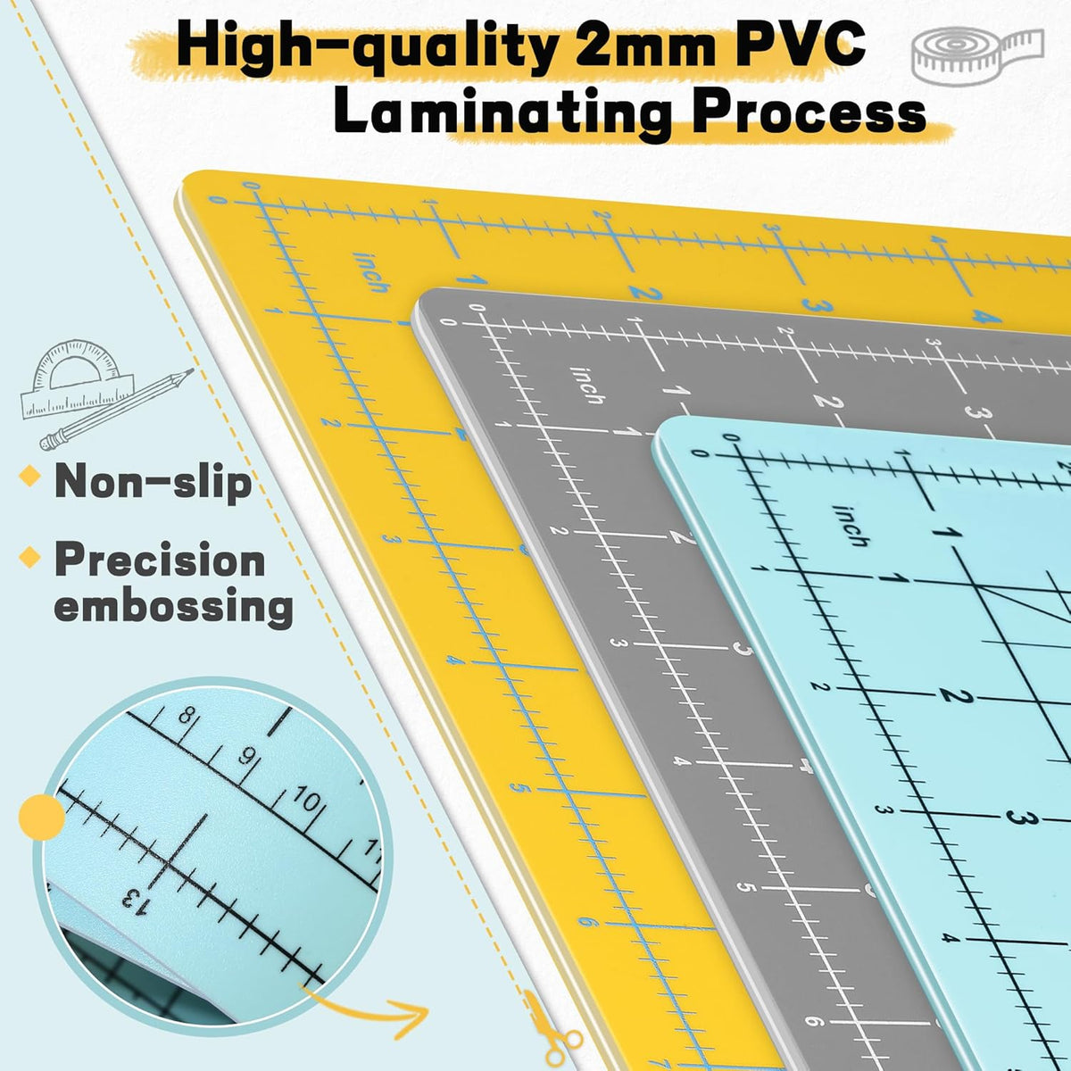 Premium Self Healing Cutting Mat 18" x 12", A3 Sewing Mat, Lemon Yellow | Non-slip, 5-Ply Double-Sided, Rotary Cutting Mat for Sewing, Quilting Crafts Cutting Fabric Scrapbooking Modeling Projects
