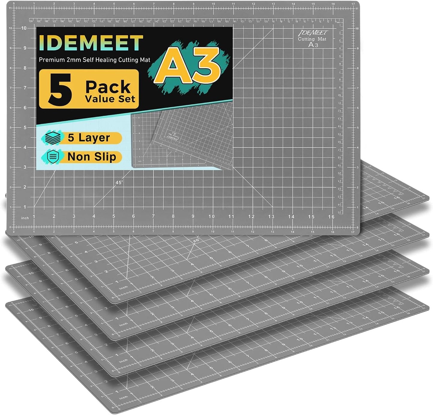 Premium Self Healing Cutting Mat 18" x 12", A3 Sewing Mat, Lemon Yellow | Non-slip, 5-Ply Double-Sided, Rotary Cutting Mat for Sewing, Quilting Crafts Cutting Fabric Scrapbooking Modeling Projects