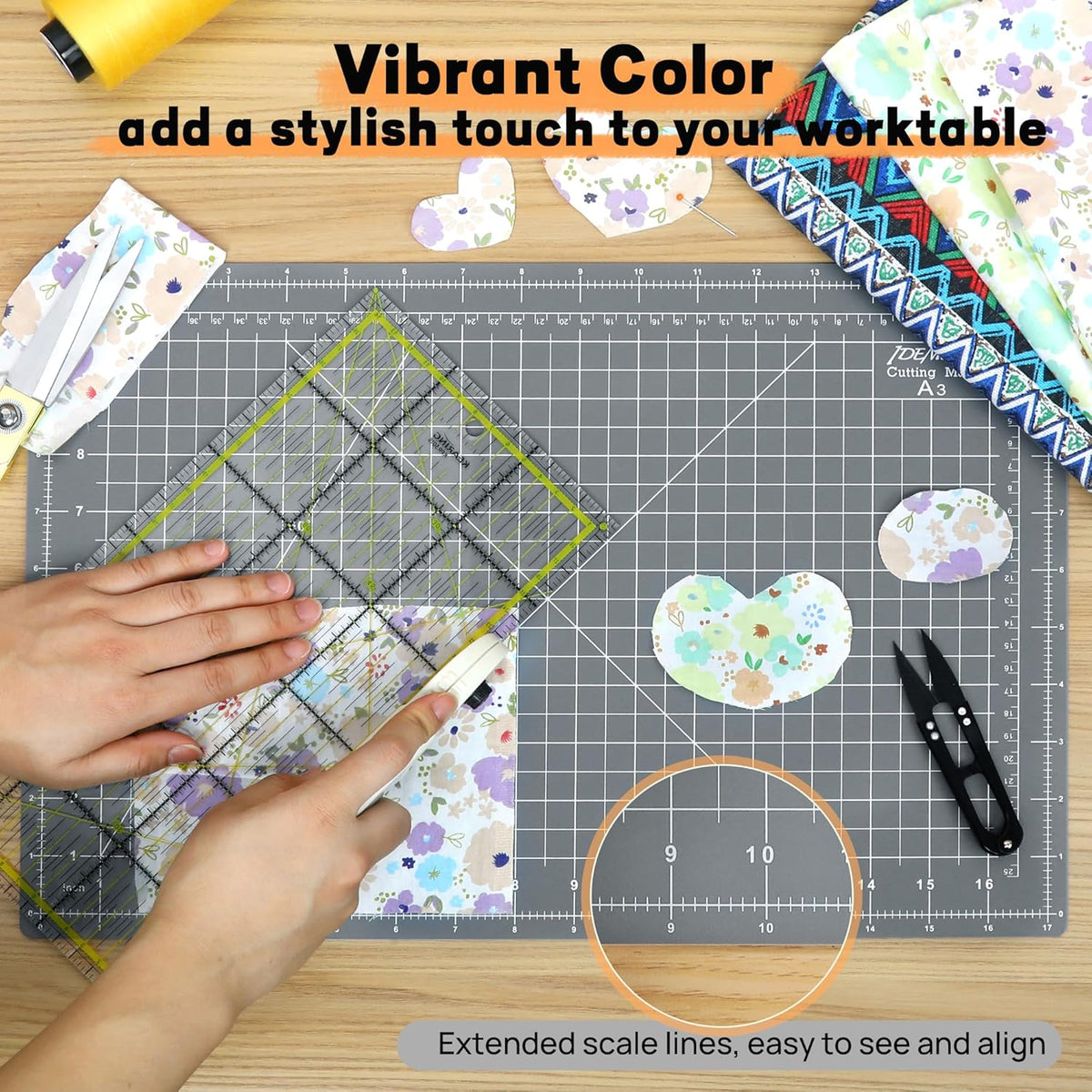 Premium Self Healing Cutting Mat 18" x 12", A3 Sewing Mat, Lemon Yellow | Non-slip, 5-Ply Double-Sided, Rotary Cutting Mat for Sewing, Quilting Crafts Cutting Fabric Scrapbooking Modeling Projects