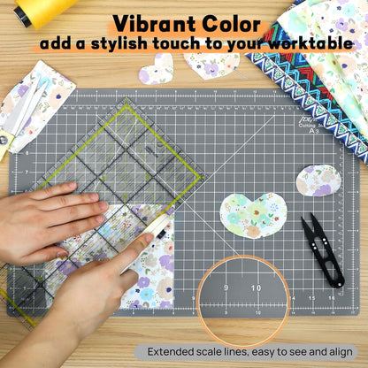 Premium Self Healing Cutting Mat 18" x 12", A3 Sewing Mat, Lemon Yellow | Non-slip, 5-Ply Double-Sided, Rotary Cutting Mat for Sewing, Quilting Crafts Cutting Fabric Scrapbooking Modeling Projects