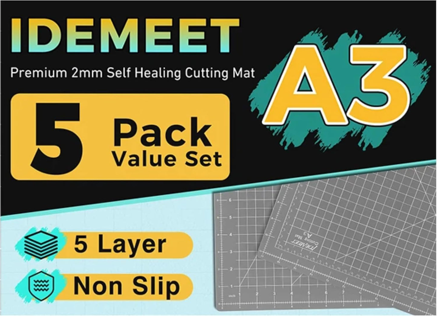 Premium Self Healing Cutting Mat 18" x 12", A3 Sewing Mat, Lemon Yellow | Non-slip, 5-Ply Double-Sided, Rotary Cutting Mat for Sewing, Quilting Crafts Cutting Fabric Scrapbooking Modeling Projects