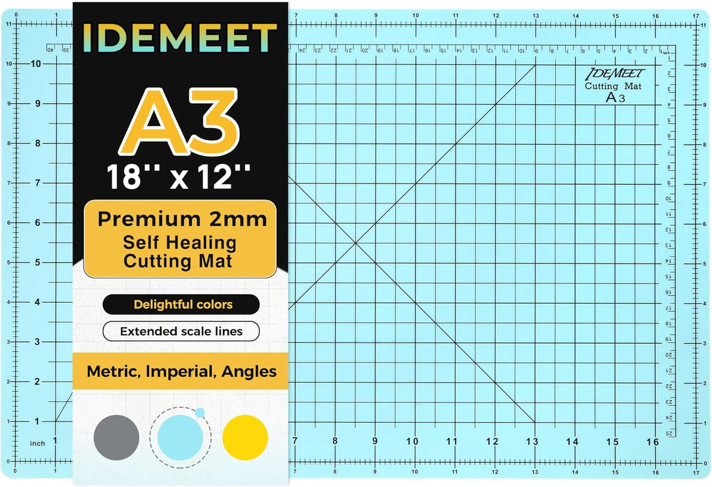 Premium Self Healing Cutting Mat 18" x 12", A3 Sewing Mat, Lemon Yellow | Non-slip, 5-Ply Double-Sided, Rotary Cutting Mat for Sewing, Quilting Crafts Cutting Fabric Scrapbooking Modeling Projects