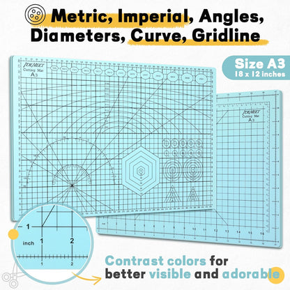Premium Self Healing Cutting Mat 18" x 12", A3 Sewing Mat, Lemon Yellow | Non-slip, 5-Ply Double-Sided, Rotary Cutting Mat for Sewing, Quilting Crafts Cutting Fabric Scrapbooking Modeling Projects