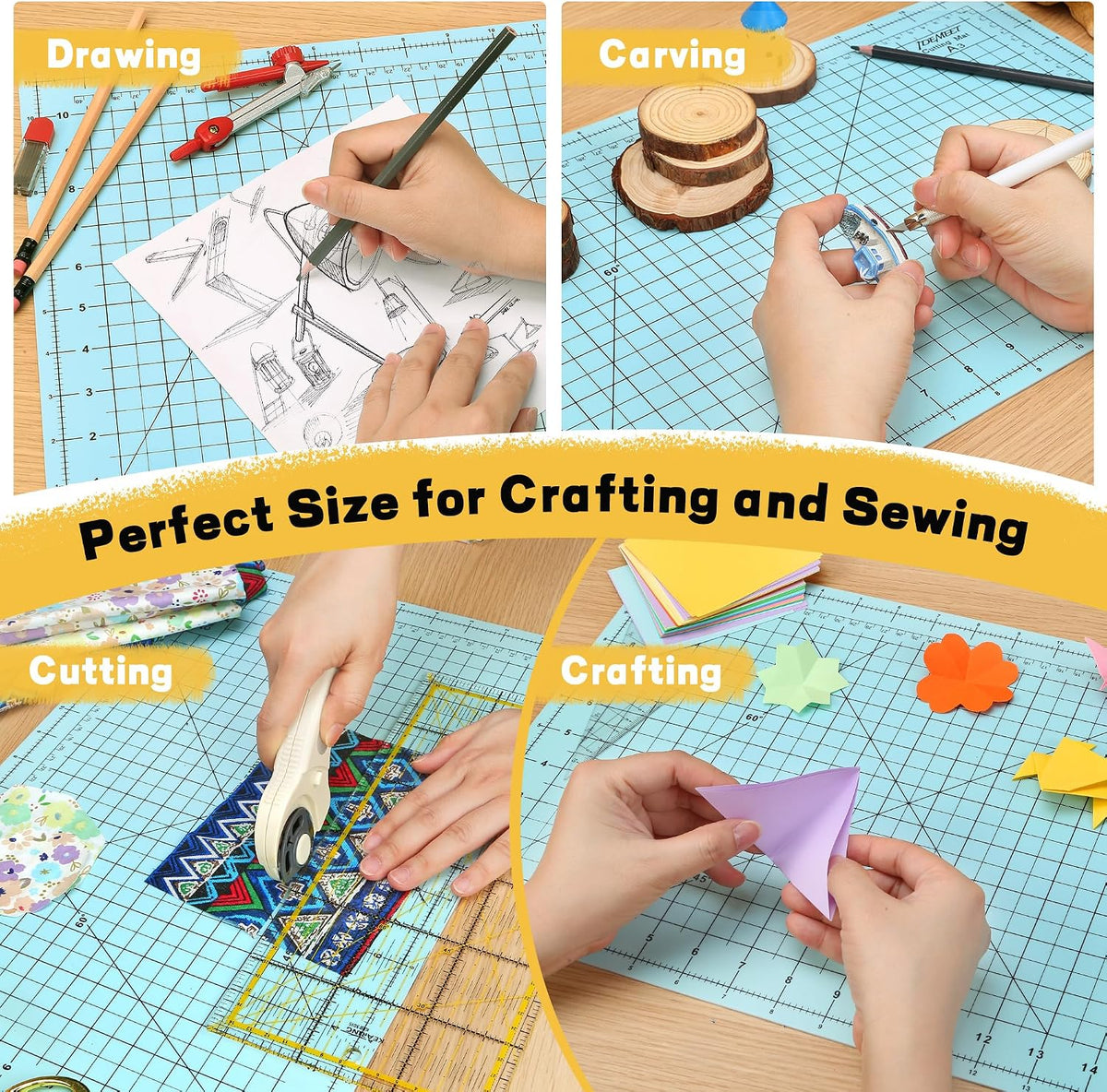 Premium Self Healing Cutting Mat 18" x 12", A3 Sewing Mat, Lemon Yellow | Non-slip, 5-Ply Double-Sided, Rotary Cutting Mat for Sewing, Quilting Crafts Cutting Fabric Scrapbooking Modeling Projects