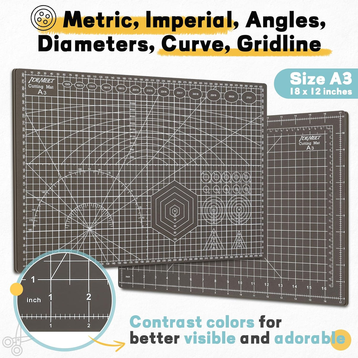 Premium Self Healing Cutting Mat 18" x 12", A3 Sewing Mat, Lemon Yellow | Non-slip, 5-Ply Double-Sided, Rotary Cutting Mat for Sewing, Quilting Crafts Cutting Fabric Scrapbooking Modeling Projects