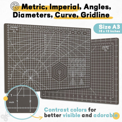 Premium Self Healing Cutting Mat 18" x 12", A3 Sewing Mat, Lemon Yellow | Non-slip, 5-Ply Double-Sided, Rotary Cutting Mat for Sewing, Quilting Crafts Cutting Fabric Scrapbooking Modeling Projects