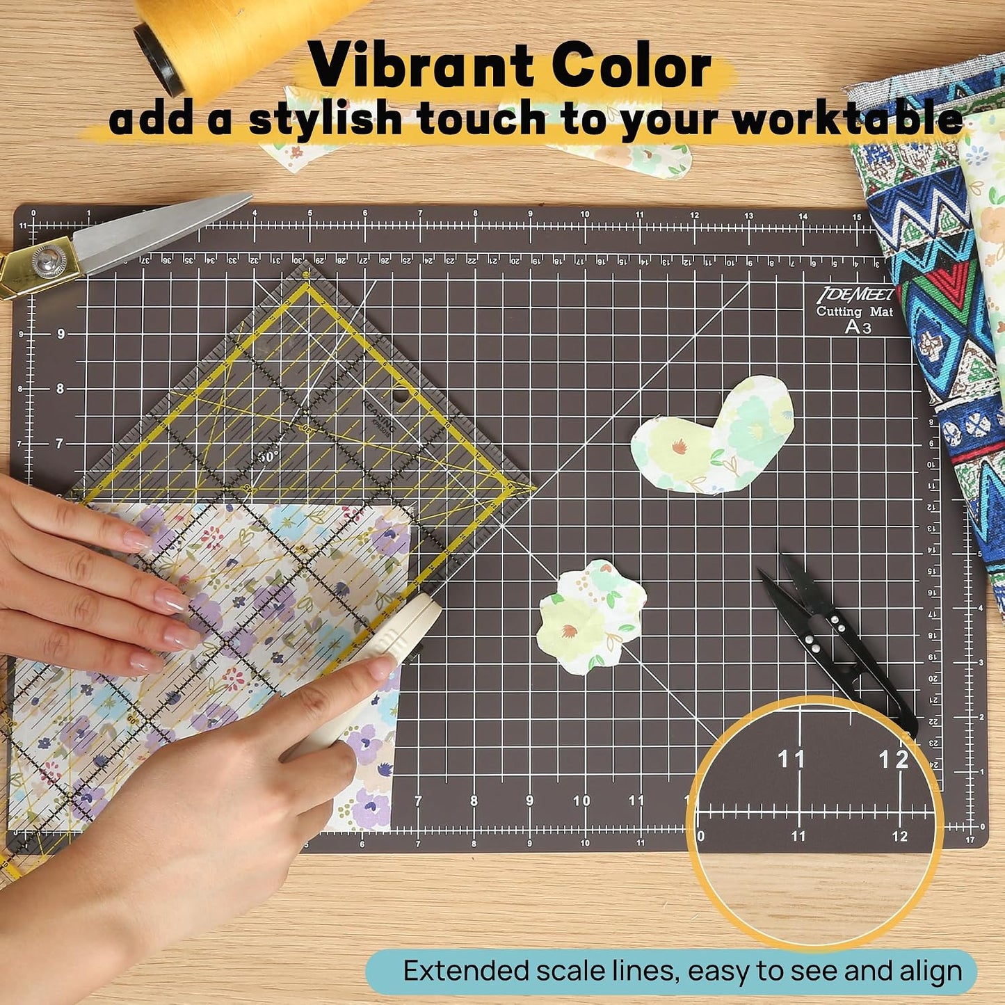 Premium Self Healing Cutting Mat 18" x 12", A3 Sewing Mat, Lemon Yellow | Non-slip, 5-Ply Double-Sided, Rotary Cutting Mat for Sewing, Quilting Crafts Cutting Fabric Scrapbooking Modeling Projects