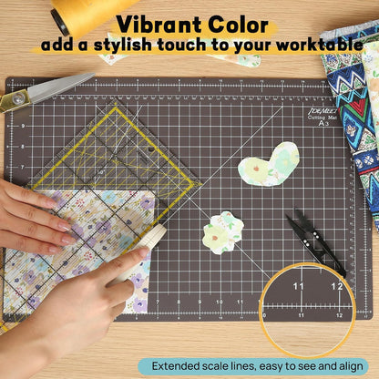 Premium Self Healing Cutting Mat 18" x 12", A3 Sewing Mat, Lemon Yellow | Non-slip, 5-Ply Double-Sided, Rotary Cutting Mat for Sewing, Quilting Crafts Cutting Fabric Scrapbooking Modeling Projects