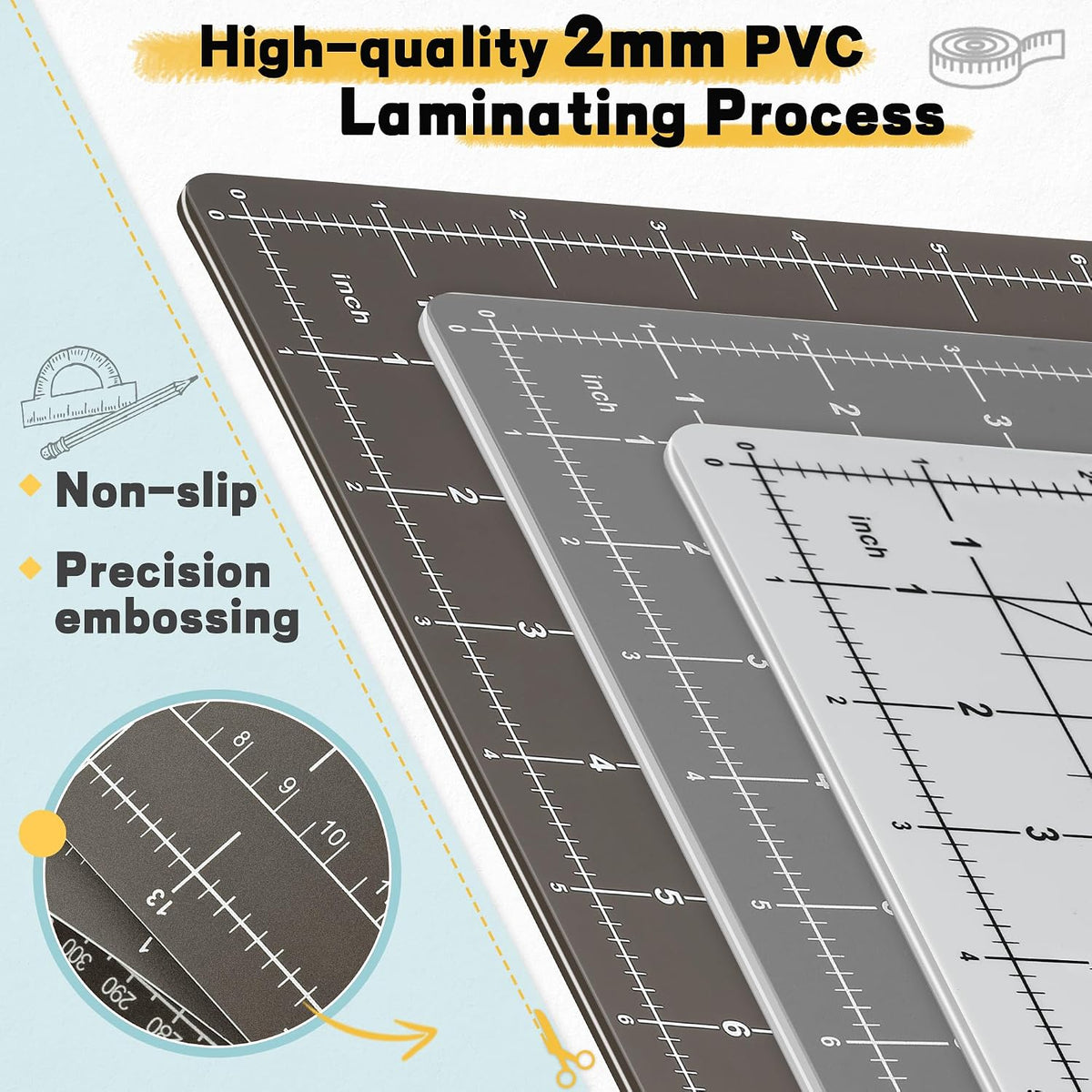 Premium Self Healing Cutting Mat 18" x 12", A3 Sewing Mat, Lemon Yellow | Non-slip, 5-Ply Double-Sided, Rotary Cutting Mat for Sewing, Quilting Crafts Cutting Fabric Scrapbooking Modeling Projects