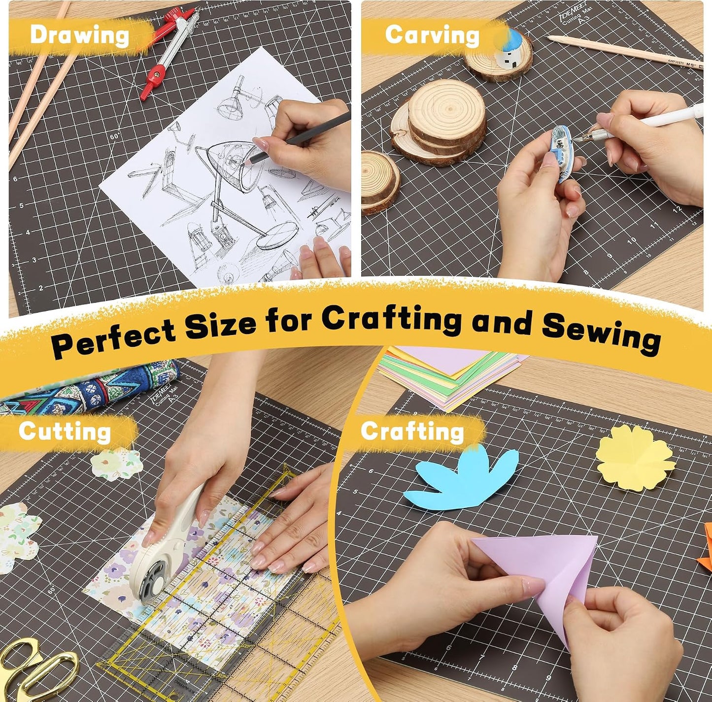 Premium Self Healing Cutting Mat 18" x 12", A3 Sewing Mat, Lemon Yellow | Non-slip, 5-Ply Double-Sided, Rotary Cutting Mat for Sewing, Quilting Crafts Cutting Fabric Scrapbooking Modeling Projects