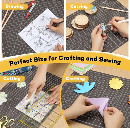 Premium Self Healing Cutting Mat 18" x 12", A3 Sewing Mat, Lemon Yellow | Non-slip, 5-Ply Double-Sided, Rotary Cutting Mat for Sewing, Quilting Crafts Cutting Fabric Scrapbooking Modeling Projects