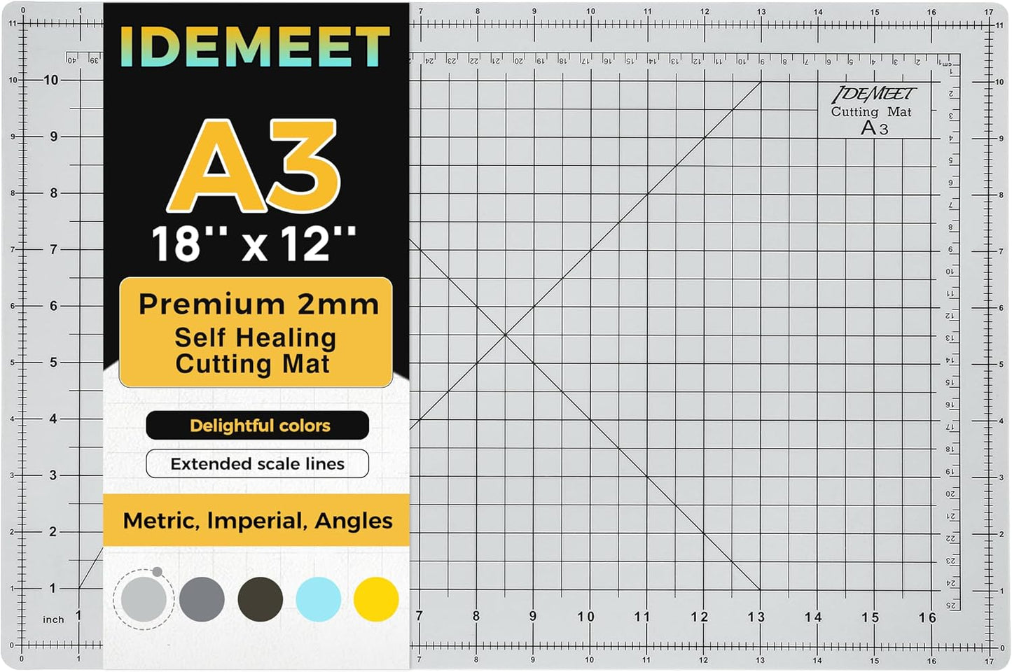 Premium Self Healing Cutting Mat 18" x 12", A3 Sewing Mat, Lemon Yellow | Non-slip, 5-Ply Double-Sided, Rotary Cutting Mat for Sewing, Quilting Crafts Cutting Fabric Scrapbooking Modeling Projects