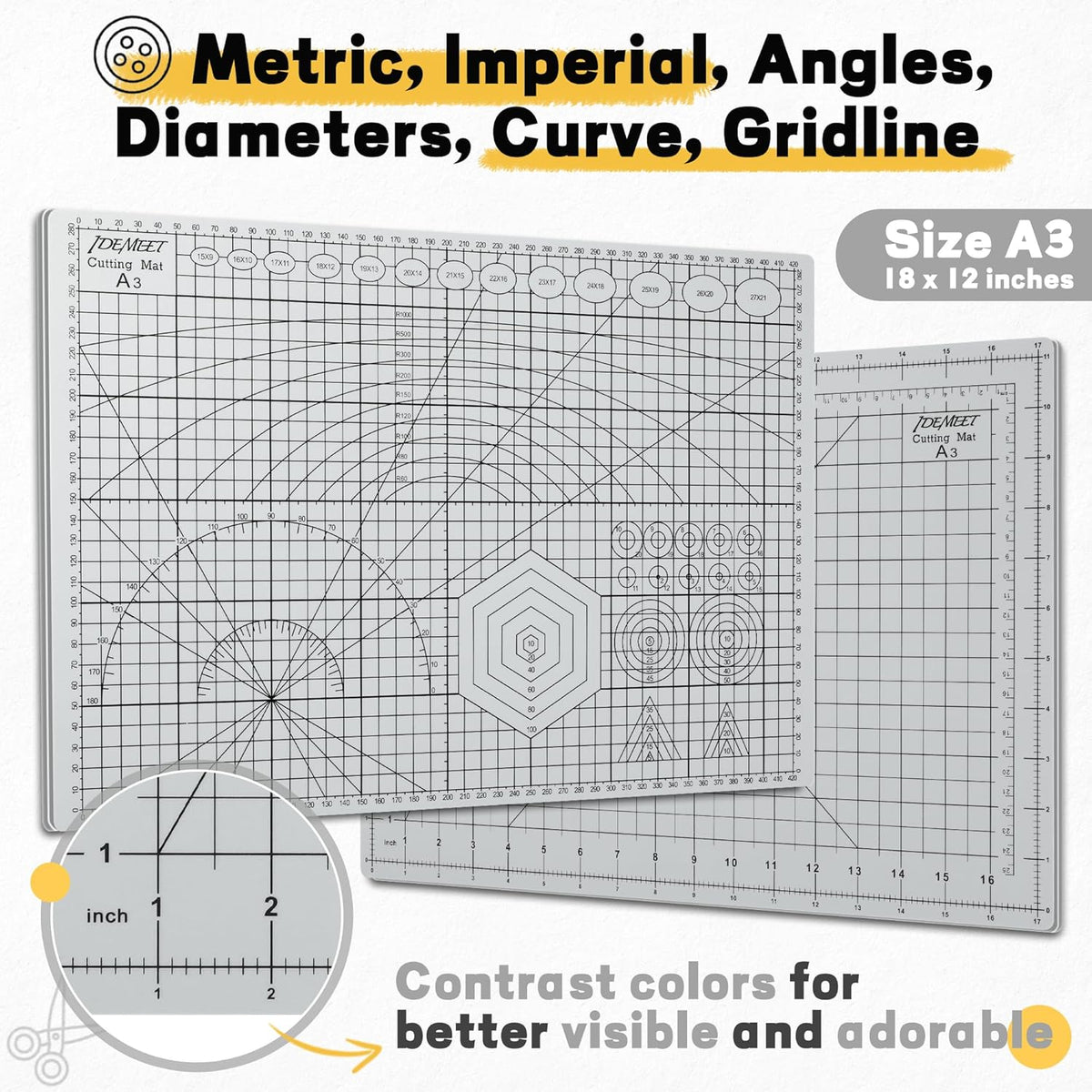 Premium Self Healing Cutting Mat 18" x 12", A3 Sewing Mat, Lemon Yellow | Non-slip, 5-Ply Double-Sided, Rotary Cutting Mat for Sewing, Quilting Crafts Cutting Fabric Scrapbooking Modeling Projects