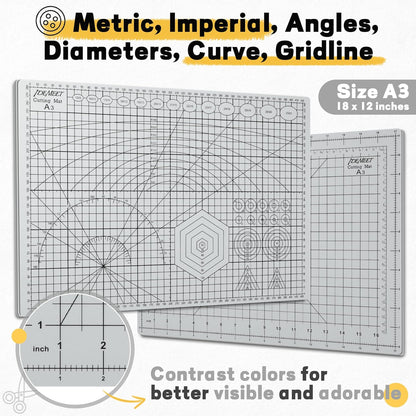Premium Self Healing Cutting Mat 18" x 12", A3 Sewing Mat, Lemon Yellow | Non-slip, 5-Ply Double-Sided, Rotary Cutting Mat for Sewing, Quilting Crafts Cutting Fabric Scrapbooking Modeling Projects