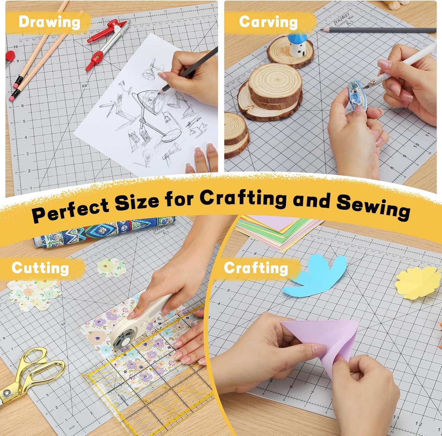Premium Self Healing Cutting Mat 18" x 12", A3 Sewing Mat, Lemon Yellow | Non-slip, 5-Ply Double-Sided, Rotary Cutting Mat for Sewing, Quilting Crafts Cutting Fabric Scrapbooking Modeling Projects