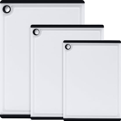 Plastic Cutting Boards for Kitchen, 3-Piece Large Cutting Board Set Dishwasher Safe Chopping Boards with Non-slip Feet and Juice Grooves, White