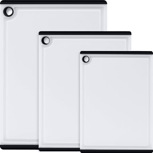 Plastic Cutting Boards for Kitchen, 3-Piece Large Cutting Board Set Dishwasher Safe Chopping Boards with Non-slip Feet and Juice Grooves, White