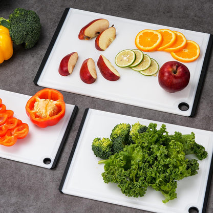 Plastic Cutting Boards for Kitchen, 3-Piece Large Cutting Board Set Dishwasher Safe Chopping Boards with Non-slip Feet and Juice Grooves, White