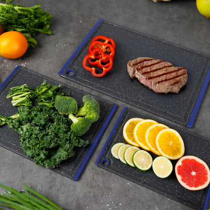 Plastic Cutting Boards for Kitchen, 3-Piece Large Cutting Board Set Dishwasher Safe Chopping Boards with Non-slip Feet and Juice Grooves, White