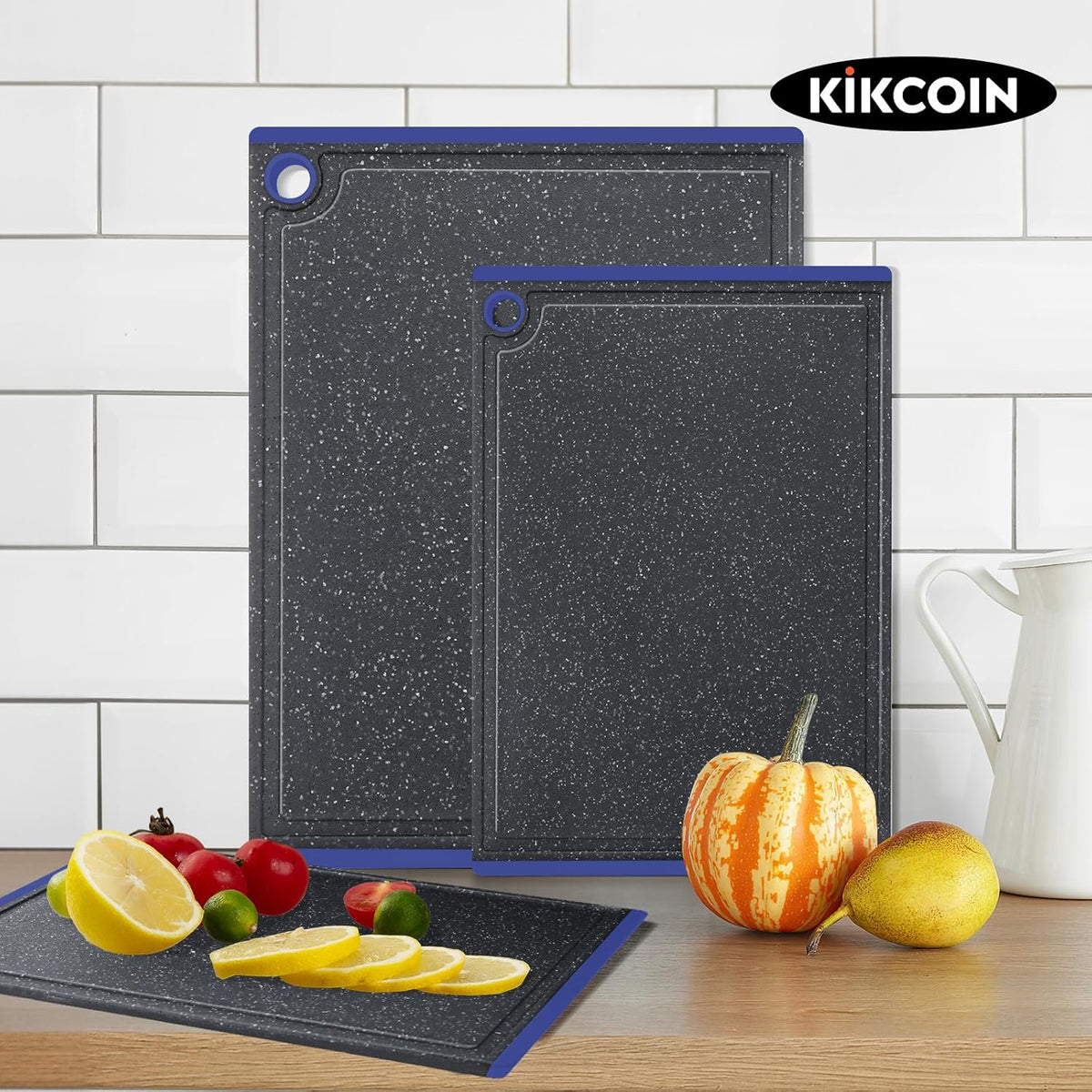 Plastic Cutting Boards for Kitchen, 3-Piece Large Cutting Board Set Dishwasher Safe Chopping Boards with Non-slip Feet and Juice Grooves, White